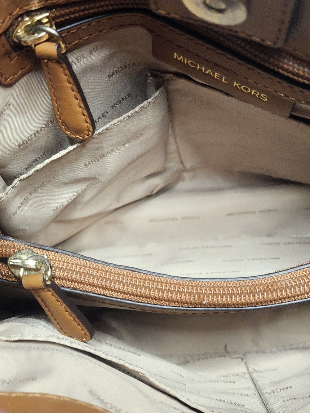 Michael Kors Tan Leather Shoulder Bag with Gold Hardware